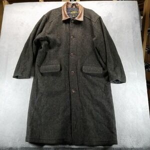 Vintage Eddie Bauer Coat Mens XL Tall Brown Wool Leather Collar Overcoat 90s